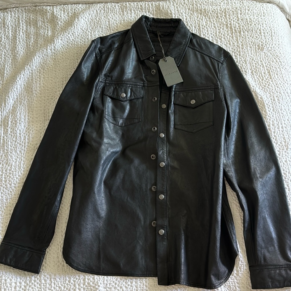 All Saints Leather Irwin Shirt NWT
